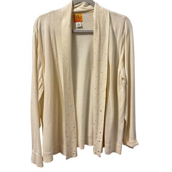 Ruby Rd. Womans Open Front Cardigan 1X  Ivory Embellished With Studs - Picture 1 of 12